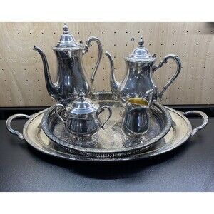 Camille International Silver Company Tea Set With Platter And Tray 6081